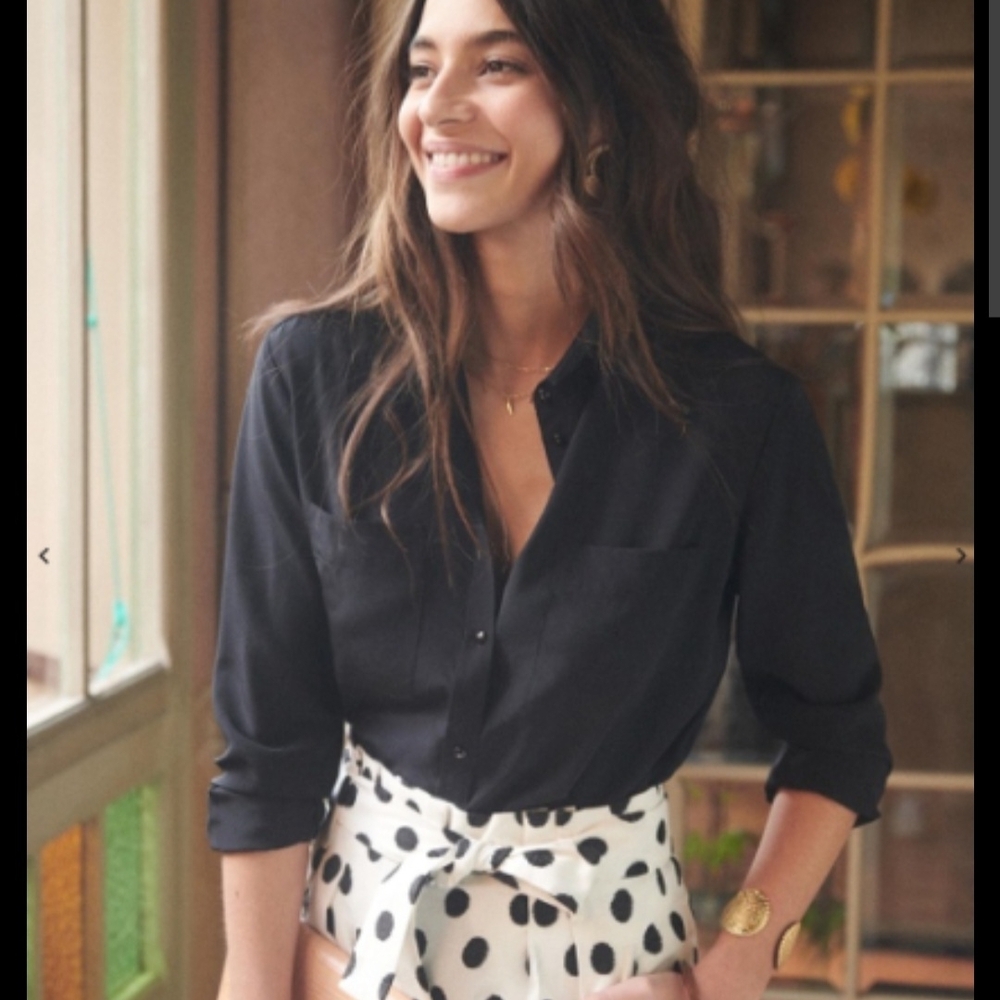 Sezane Black Button-Up Blouse